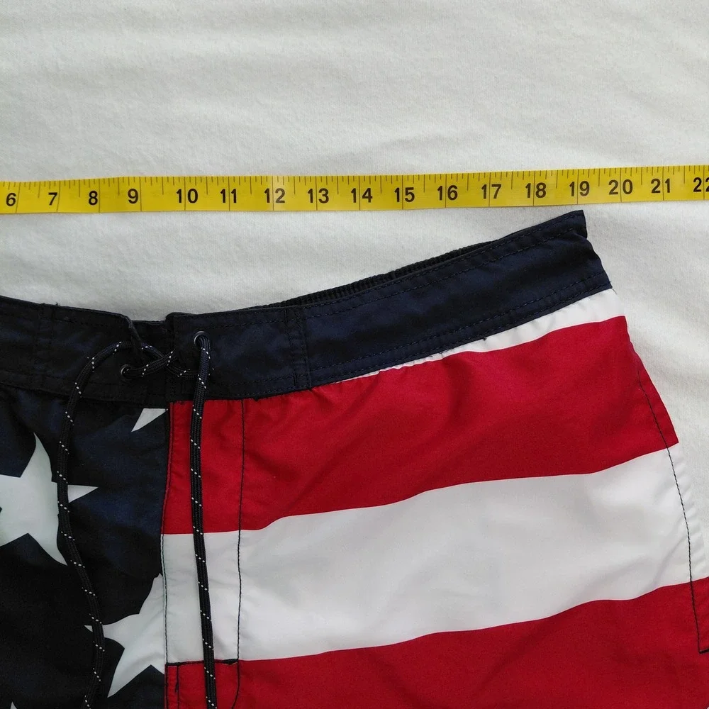 St Johns Bay Mens American Flag Swim Trunks XL Stars Stripes Board Shorts Red